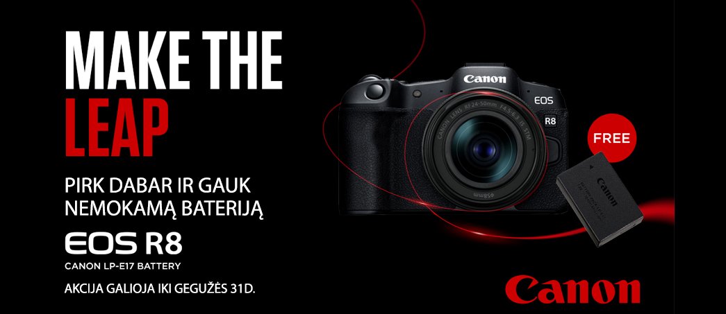 Canon EOS R8 + nemokama baterija