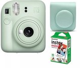 Fujifilm Instax mini 12 camera Mint Green + Instax Mini Glossy (10pl) + dėklas