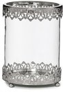 Žvakidė metalinė nikeliuota su stiklu cilindro formos 16,5x16,5x22 cm 10170-M