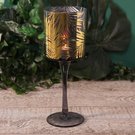 Žvakidė stiklinė dekoruota aukso palmėmis h 25cm 62502