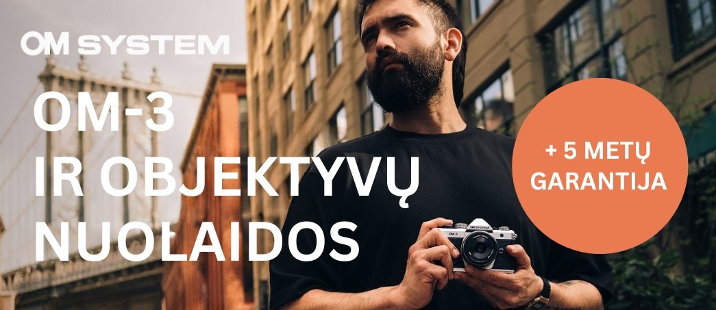 📸🔥 OM System OM-3 ir objektyvų nuolaidos + 5 metų garantija ✅