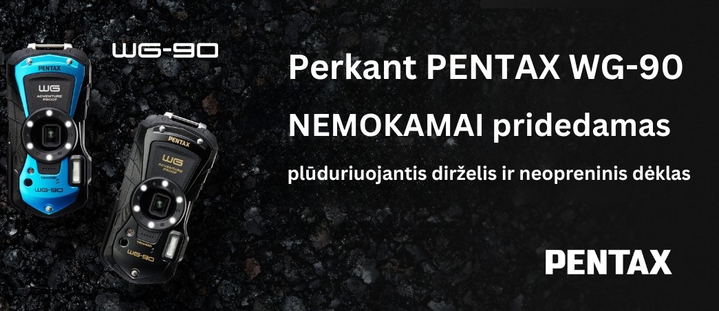 Perkant Pentax WG-90, NEMOKAMAI pridedamas plūduriuojantis dirželis ir neopreninis dėklas