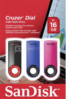 1x3 SanDisk Cruzer Dial 16GB Blue Pink Black SDCZ57-016G-B46T