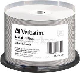 1x50 Verbatim CD-R 80 / 700MB 52x Medidisc wide silver thermal
