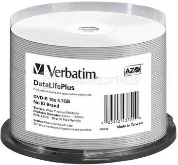 1x50 Verbatim DVD-R 4,7GB 16x white wide printable NON-ID