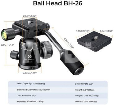 26mm Metal Tripod Ball Head with Handle 360 Degree Rotating Panoramic