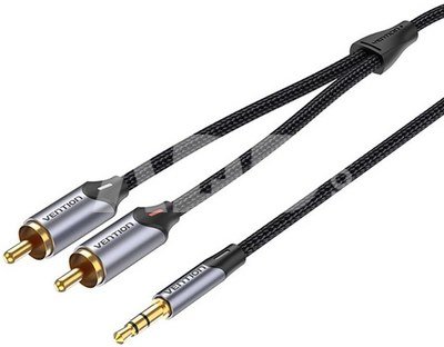 2xRCA cable (Cinch) jack to 3.5mm Vention BCNBF 1m (grey)