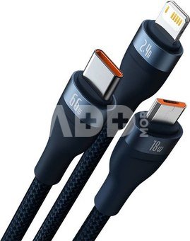3in1 USB cable Baseus USB 3in1 Baseus Flash Series, USB-C + Micro + Lightning 66W, 1.2m (blue)