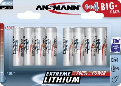 4+4 Ansmann Extreme Lithium AA Mignon LR 6 Big Pack