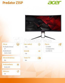Acer Z35PBMIPHZ 24“ LED, 3440x1440, 21:9, 300cd/m2, HDMI, Displayport Acer