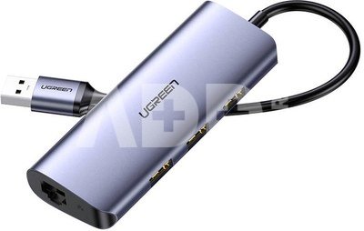 Adapter HUB UGREEN, USB-C do 3xUSB 3.0A, 1x RJ45 (GREY)