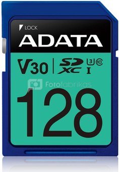 ADATA Premier Pro UHS-I SDXC, 128 GB, Flash memory class 10, U3, V30, 85 MB/s, 100 MB/s