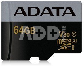 ADATA Premier Pro UHS-I U3 64 GB, MicroSDXC, Flash memory class 10, Adapter