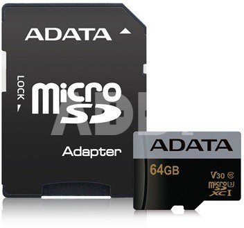 ADATA Premier Pro UHS-I U3 64 GB, MicroSDXC, Flash memory class 10, Adapter
