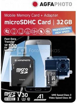 AgfaPhoto MicroSDHC UHS I 32GB Prof. High Speed U3 V30 A1