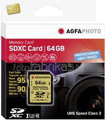AgfaPhoto SDXC Card UHS I 64GB Professional High Speed U3 95/90