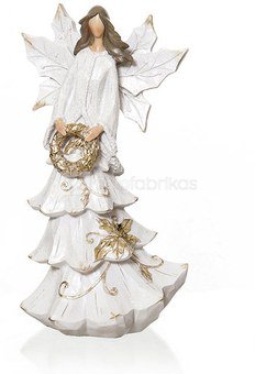 Angelas moters pavidalu baltas su vainiku rankose H 30 cm 11345 kld noakc