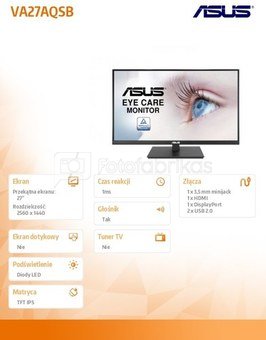 Asus Monitor 27 inch VA27AQSB IPS WQHD HDMI DP USB PIVOT Speaker