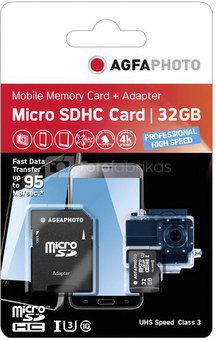 AgfaPhoto MicroSDHC UHS I 32GB Prof. High Speed U3 + Adapter
