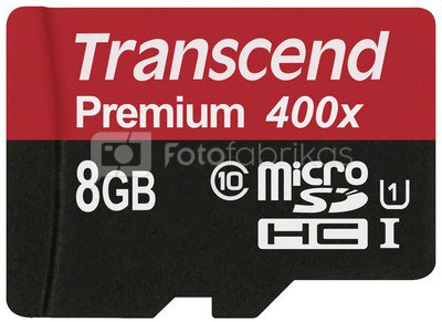 Transcend MicroSDHC 8GB + Adapteris / Class 10