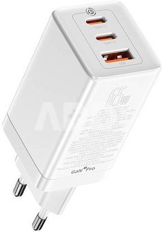 Baseus GAN3 Pro Fast Charger, 2xUSB-C + USB, 65W (white)