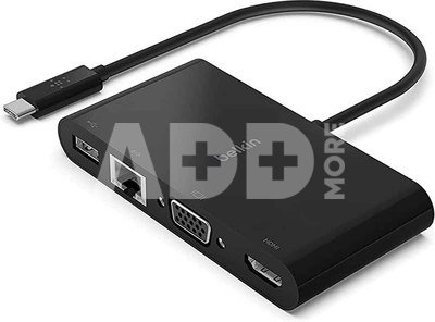 Belkin USB-C to Gigabit-Ethern. HDMI/VGA/USB-A-Adapter, black