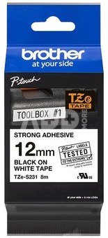 Brother TZ-ES231, 12mm, black on white, adhesive, p-touch tape