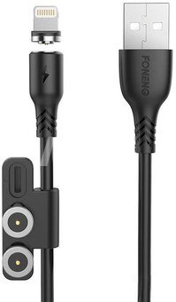Cable USB with magnet Foneng X62 3w1 (black)