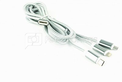 Cablexpert USB 3-in-1 charging cable, silver, 1 m