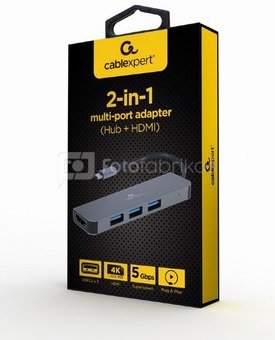 Cablexpert USB Type-C 2-in-1 multi-port adapter (Hub + HDMI) A-CM-COMBO2-01 0.09 m, Grey, USB Type-C