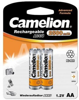 Camelion Rechargeable Batteries Ni-MH AA (R06), 2500 mAh, 2-pack, + battery cases for 4 batteries (NH-AA2500BP2)
