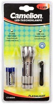 Camelion CT-4004 Aluminium 9-LED torche + 3 x AAA batteries, carrying loop