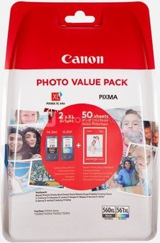 Canon PG-560XL Black and CL-561XL Colour Ink Cartridge + Photo Paper Value Pack Multipack