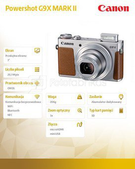Canon PowerShot G9 X Mark II (sidabrinis)
