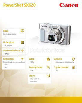 Canon PowerShot SX620 HS (baltas)