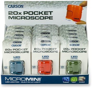 Carson Pocket microscope MicroMini 20x with UV and LED, 15-piece Display