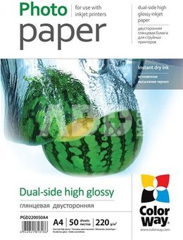 ColorWay High Glossy dual-side Photo Paper, A4, 220 g/m2, 50 sheets