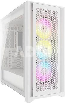 Corsair Tempered Glass PC Case iCUE 5000D RGB AIRFLOW Side window, White, Mid-Tower, Power supply included No