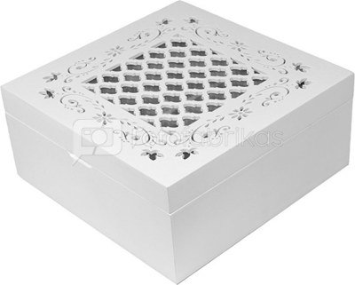 Dėžutė balta medinė ažūriniu dangčiu 8x18x18 cm 101456 ddm