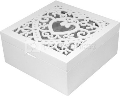 Dėžutė medinė balta ažūriniu dangčiu 8x18x18 cm 101468