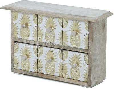 Dėžutė medinė su 6 stalčiukais Ananasas 30x22x10 1108 SAVEX