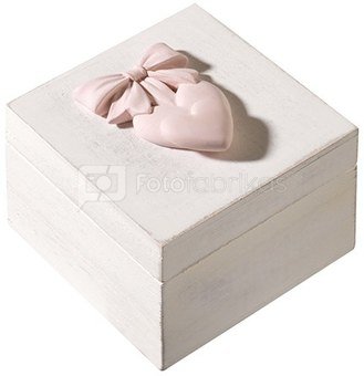 Dėžutė medinė su rožine širdute 8x8x5 cm A649(C) vaikiška Mascagni
