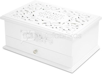 Dėžutė papuošalams balta medinė ažūrinė 12x27,5x19 cm 116363