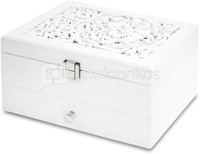 Dėžutė papuošalams medinė balta ažūriniu dangčiu 10x19,5x15 cm 116366