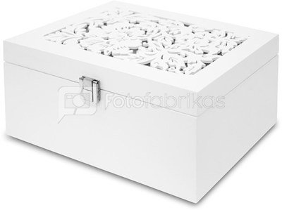 Dėžutė papuošalams medinė balta ažūriniu dangčiu 10x22x16 cm 109627