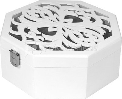 Dėžutė papuošalams medinė balta ažūriniu dangčiu 8x20x20 cm 101471