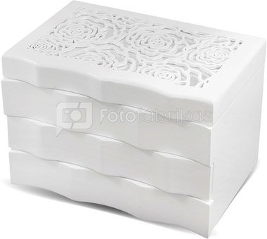 Dėžutė papuošalams medinė balta su stalčiais ir veidrod. 16,5x24x16,5 cm 112104