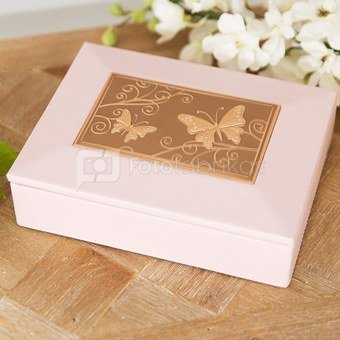 Dėžutė papuošalams rožinė odinė su drugeliais 23 h 17 w 7,5 d cm SP1961 Viddop