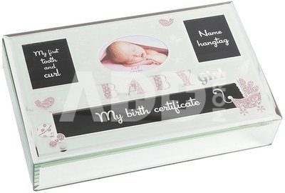Dėžutė stiklinė kūdikio prisiminimams H:5 W:24 D:15 cm CG1364G mergaitei