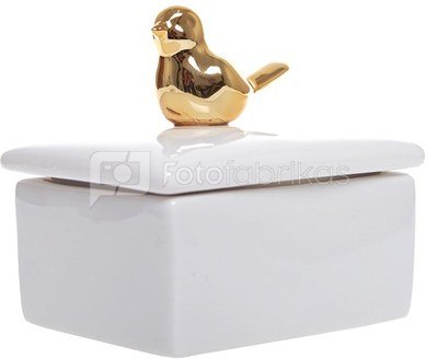 Dėžutė su paukščiuku keramikinė balta 11,5 x 8,5 x 9 cm 9350